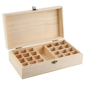 Caja de aceite esencial de madera de 25 rejillas con divisores extraíbles Botellas de rodillo de aceite de perfume Botellas de ámbar Contenedores de exhibición y almacenamiento