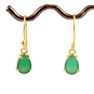 Pendiente de Calcedonia verde del inimalist, pendiente de Latón chapado en oro con forma de pera, Pendientes colgantes de piedras preciosas para ella - Product Image 1