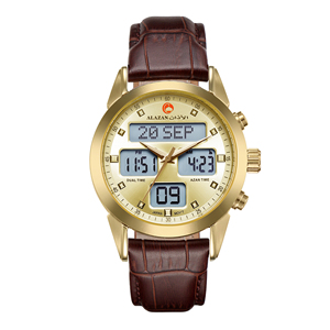 Orologio da Polso Islamico Al Fajr con Bussola Qibla, Impermeabile, in Pelle e Acciaio Oro Rosa, per Uomo Musulmano - Product Image 1