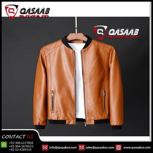 Vestes en cuir véritable marron pour homme, respirantes, à fermeture éclair, couleur unie, mode printemps-automne, en vente - Product Image 2