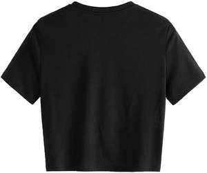 Haut court décontracté pour femme, uni, col rond, manches courtes, respirant, en Spandex/Polyester, séchage rapide, anti-boulochage, vêtement d'extérieur pour l'automne, vente en gros - Product Image 4