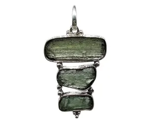 Triple Moldavite Stone 925 Silver Pendant Tektite Olive Green Moldative Gemstone Pendant for Women Wholesale Moldative Pendant