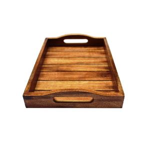 Elegant Uniquely Designed Wooden Serving <b>Tray</b> with Floral Pattern Featuring Stylish Metal Handles for <b>Food</b> Serving - Product Image 6
