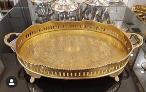 Plateau de service créatif décoratif pour la maison hôtel Restaurant plats de service plaqué or design moderne métal plateau de service en laiton - Product Image 6