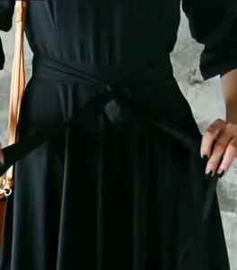 2021 New <b>Summer</b> Black Maxi <b>Dress</b> Loose Half <b>Sleeves</b> Casual Party Wear Sweet Style Woven Patterns Natural Waistline Plain Dyed - Product Image 5