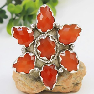 แหวนพลอยคาร์เนเลี่ยนทรงวงรีและลูกแพร์ตัดเป็น925แข็งแหวนเงินแท้สำหรับผู้หญิงแหวนดีไซน์เนอร์ - Product Image 1