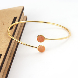 Brazalete creativo chapado en oro amarillo, pulsera minimalista redonda de doble piedra, naranja, azúcar, drusa - Product Image 5