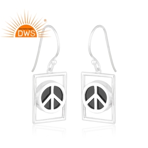 Pendientes de Piedras Preciosas de Ónix Natural Hechos a Mano, Plata de Ley 925, Pendientes con Símbolo de Paz para Niñas, Venta al por Mayor - Product Image 1