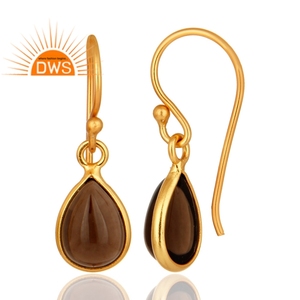 Smoky Quartz Gemstone Earring Hook Designer Gold Plated Earrings Women's Silver Jewelry Manufacturer - Product Image 3