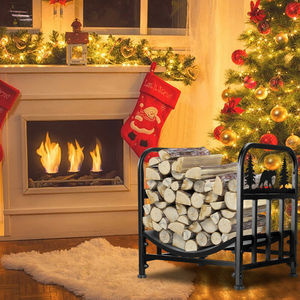 Support en bois design de Noël en métal avec fini enduit de poudre noire, parfait pour le stockage élégant de bûches de bois de chauffage et la décoration de vacances - Product Image 3