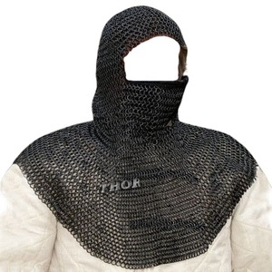 Medieval Knights Functional Butted Chain Mail ROUND NECK Hooded <b>Scarf</b> Coif Armor Costume - Product Image 5