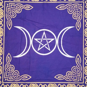 Tarot Spread Triple Moon Pentagram Purple Gold Square Altar Cloth Printed <b>Table</b> <b>Cover</b> Wall Hanging Handmade By Indian Consigners - Product Image 4