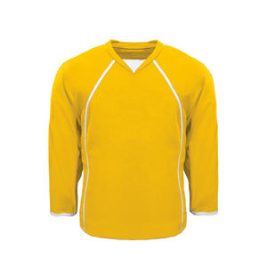 Jersey de hockey sobre hielo de color amarillo liso con cuello en V personalizado sublimado nombre del equipo y logotipo uniforme de hockey sobre hielo para hombres - Product Image 1