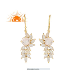 Pretty Rose Quartz Earrings Designer Gold Plated Sterling Silver Dangle Earrings Gemstone Jewelry Manufacturer - Product Image 1