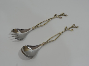 Ensemble de serveurs à salade en laiton de qualité supérieure, ensemble de couverts décoratifs indiens faits à la main, ensemble de couverts en acier inoxydable avec polissage brillant/nickel - Product Image 2