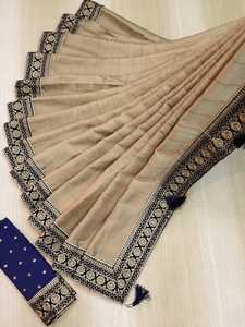 ผ้าไหมลูกไม้ล้อมรอบสวมใส่ปริมาณสารีอินเดียชาติพันธุ์ผ้าไหมที่กำหนดเองแฟนซีสไตล์น่ากลัวเวลานำผ้าทำงาน - Product Image 3