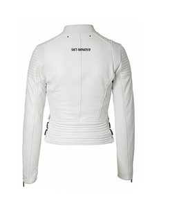 Top Qualité Blanc 100% Renard En Cuir Zip près Unisexe Motard Veste disponible dans toutes les Couleurs de cuir - Product Image 2