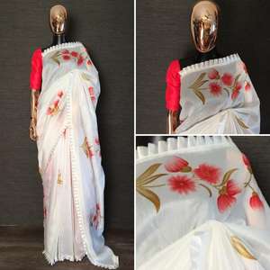 Dernière bordure en dentelle brodée traditionnelle et saree en soie satinée avec chemisier non cousu Textile Vêtement Apparelgarment - Product Image 5