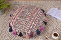 Pouf ottoman marocain de luxe fait main, imprimé au bloc et brodé, tabouret de sol bohème, décoration intérieure