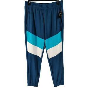 <b>Men</b> Blue <b>White</b> Teal Color blocked <b>Jogger</b> Track Pants Zip Pockets - Product Image 1