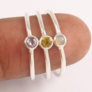 Anillos de apilamiento de ópalo, citrino y amatista, piedras preciosas facetadas redondas de 3mm, anillo fino Midi para el día a día, mejor Idea de regalo - Product Image 2