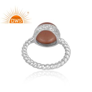 Anillo de plata de primera ley con piedra lunar para mujer, sortija, plata esterlina, piedra Natural, color melocotón, hecho a mano - Product Image 4