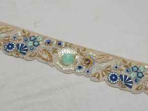 Encajes bordados en tonos beige y azul, bordado floral intrauditivo, adecuado para proyectos artesanales - Product Image 3