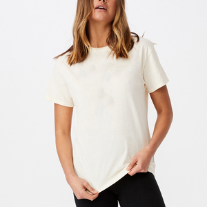 เสื้อยืดคอกลมและคอวีแขนสั้นสีดำสำหรับผู้หญิง ผ้าฝ้าย 100% ทรงเข้ารูป สีพื้น ขายส่ง OEM - Product Image 2