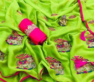 Attrayant et dernier parti porter Jacquard imprimé Saree avec chemisier pièce femmes indiennes portent Sari bas prix en gros ApparelGarment - Product Image 4