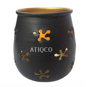 Support votif en T en fer coulé et laiton Support de bougie noir élégant et lanterne Autres pots de bougie - Product Image 2