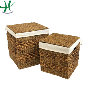 Hình chữ nhật cỏ biển và nước lục bình lưu trữ giỏ với lỗ xử lý tre giỏ trái cây cho nhà bếp và sử dụng nhà - Product Image 2