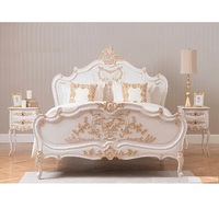 Ensemble de chambre à coucher blanc de style français de luxe DST Exports, lit en bois sculpté à la main blanc antique, ensemble de chambre à coucher en bois massif blanc européen, Royaume-Uni