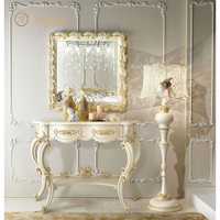 Table console en bois massif de haute qualité, durable, design français luxueux, avec miroir, meubles de salon et de chambre à coucher de luxe antiques