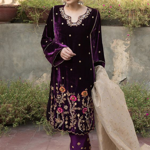 Trendy Stylish Long Kurta <b>Pant</b> Set Lace <b>Sequined</b> Button Natural Waist Beautiful Applique Work Party Wedding Ethnic Wear Outfit - Product Image 1