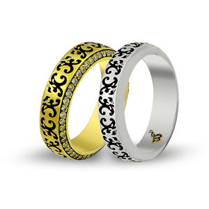 Bagues de mariage en or massif 14K, Design artistique, bague de mariage, ensemble de bijoux à graver personnalisé, vente en gros de turquie - Product Image 1