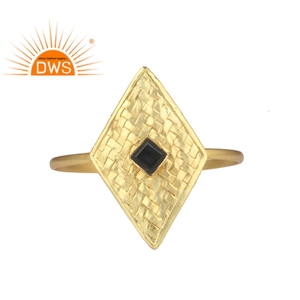 Rhombus <b>Boho</b> Design Black Onyx Gemstone Bangle Cuff Gold Plated 925 Sterling Silver Sleek Bangle For Wedding Jewelry Wholesale - Product Image 1