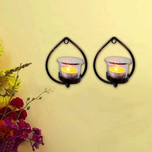 Decorative Yellow Glass Cup Tealight Candle Holder <b>Wall</b> Hanging Iron Votive Festive <b>Lights</b> for Decoration - Product Image 2