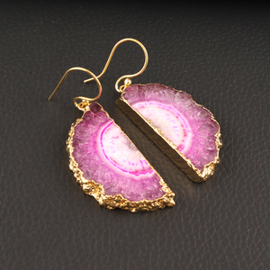 Dainty แฟชั่นธรรมชาติสีชมพูครึ่งชิ้นควอตซ์พลังงานแสงอาทิตย์,ต่างหูห้อยคอแบบทำจากทองคำสำหรับผู้หญิง - Product Image 2