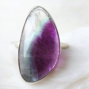 92.5เงินสเตอร์ลิงธรรมชาติสีม่วงฟลูออไรต์เรียบรูปไข่พลอยทำด้วยมือแหวนผู้หญิงเครื่องประดับขายส่ง - Product Image 2