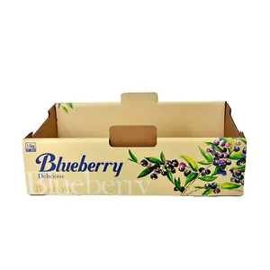 Kotak Kardus Bergelombang Persegi Besar Cetak Kustom Kotak Kemasan Baki Tampilan Sayuran Buah Blueberry Apple Mangga Dapat Ditumpuk