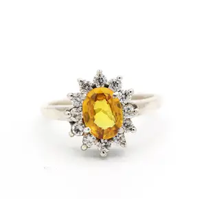 Natural Golden Citrine And Cubic Zircon Gemstone 925 Solid Sterling Silver Handmade Wedding Ring Jewelry For Wholesale