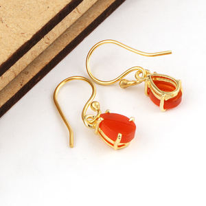 สี่ง่ามตั้งรูปลูกแพร์คาร์เนเลียนอัญมณีตะขอต่างหูทองเหลืองชุบทองโอชะเดี่ยวอัญมณีแถลงต่างหูห้อย - Product Image 4