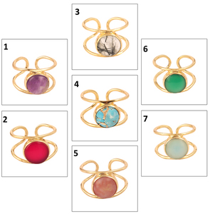 Anillo de Calcedonia natural de doble banda, sortija ajustable con diseño geométrico personalizable, para dedo abierto, oro y plata - Product Image 2