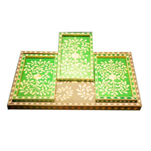 Tamaño personalizado Axiom Home Acentos Decoración de la cocina Bandeja Rectangular Incrustaciones de resina Bandeja Diseño floral Bandeja para servir comida Incrustaciones de hueso - Product Image 1