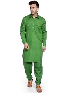 Chemise pour homme en coton viscose et soie, couleur unie bleue, 2 poches poitrine, style col boutonné, entièrement cousue, longueur genou, style pakistanais - Product Image 2