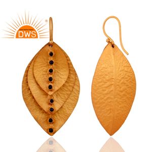 Zafiro azul pendientes de piedras preciosas proveedor de joyas de diseño de la hoja de plata 925 chapado en oro pendientes de joyería - Product Image 2