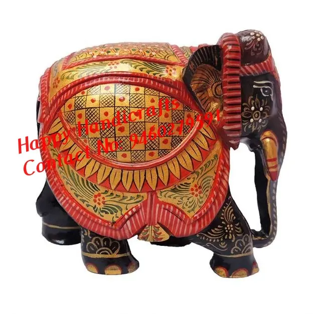 Indian Wooden Hand Caraved, Hand Painted Elephant, Wooden Beautiful Animals