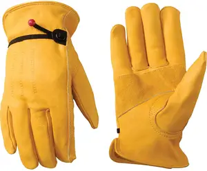Guantes de trabajo de cuero de vaca para hombre, manoplas de muñeca ajustables, resistentes a perforaciones y cortes, material de cuero de alta calidad, protección de mano - Product Image 1