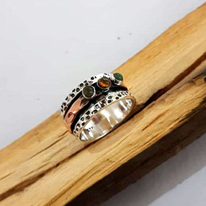 Latest Designer Two Tone Garnet <b>Spinner</b> Handmade <b>Ring</b> 925 Sterling Silver Jewelry Wholesale Factory Price - Product Image 2