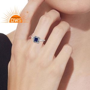 Bague en argent Sterling 925 ajustable pour femme, pierre précieuse Lapis, Design indien, fait à la main, ajustable, vente en gros - Product Image 5